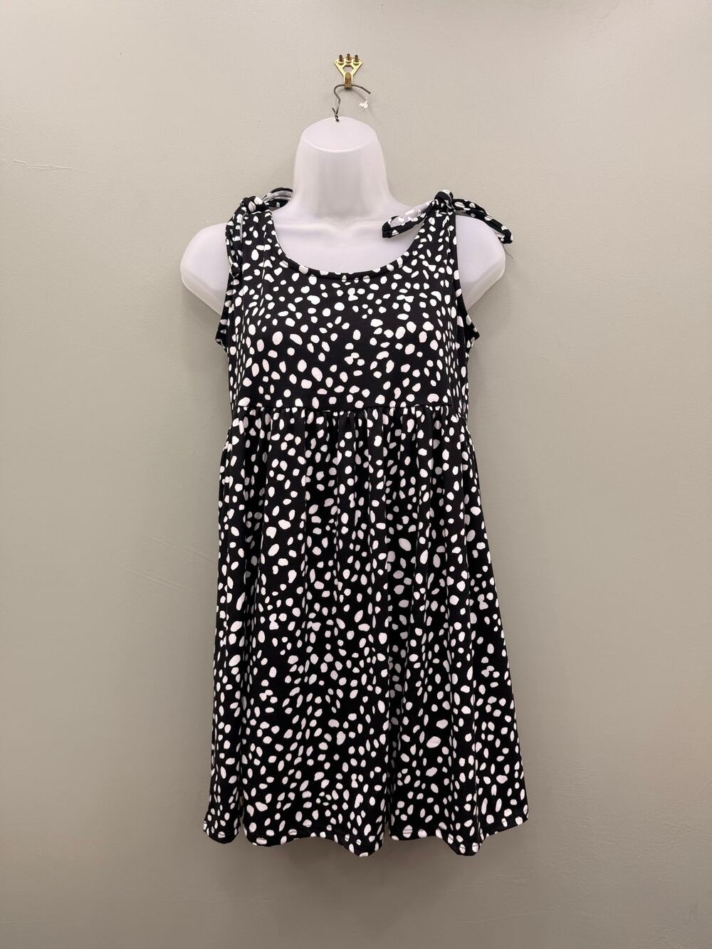 Jessica Simpson Black White Spot Babydoll Dress Medium Tie Strap Mini